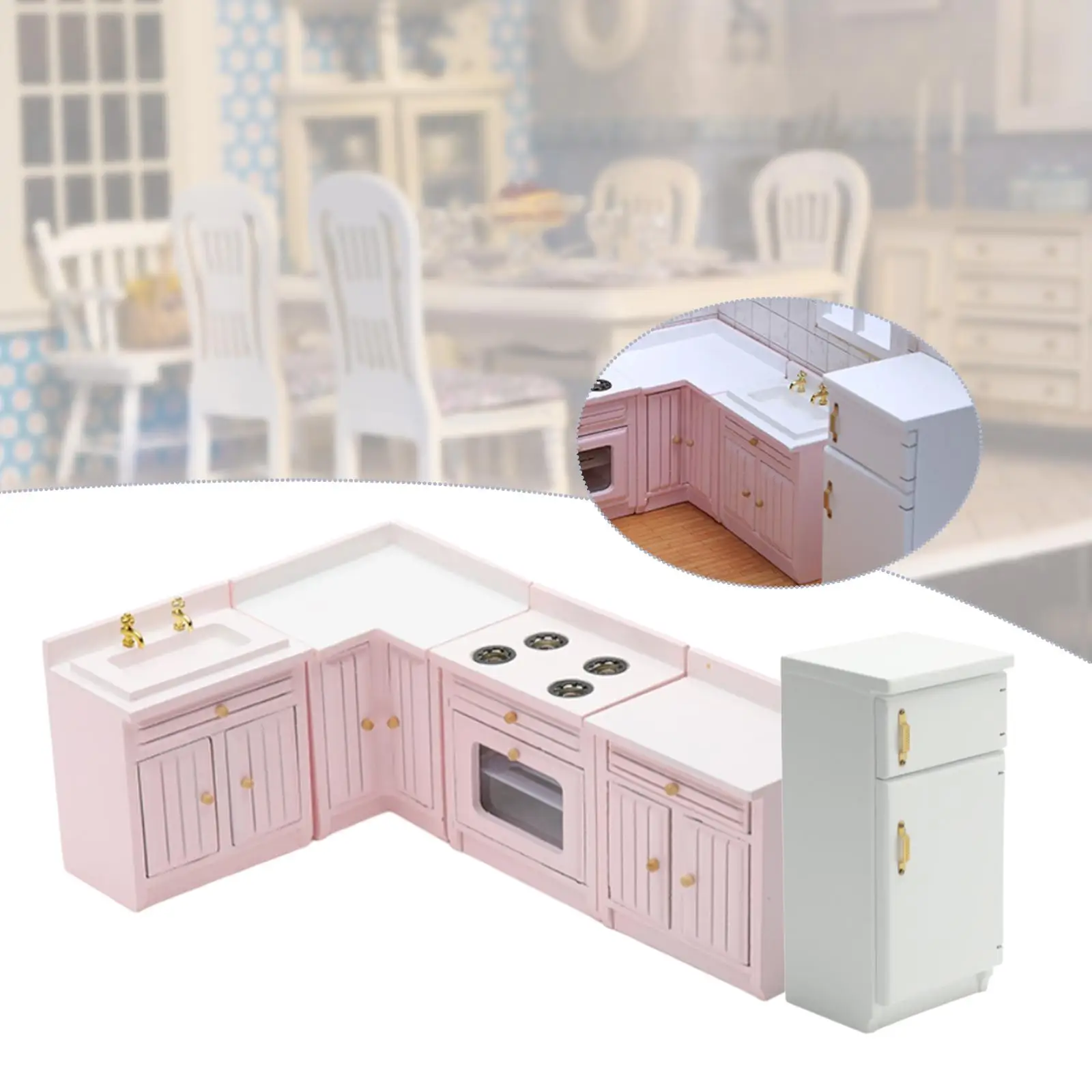 Mini muebles de cocina para casa de muñecas, juego moderno para niños, niñas y niños de 3 años o más, 1/12