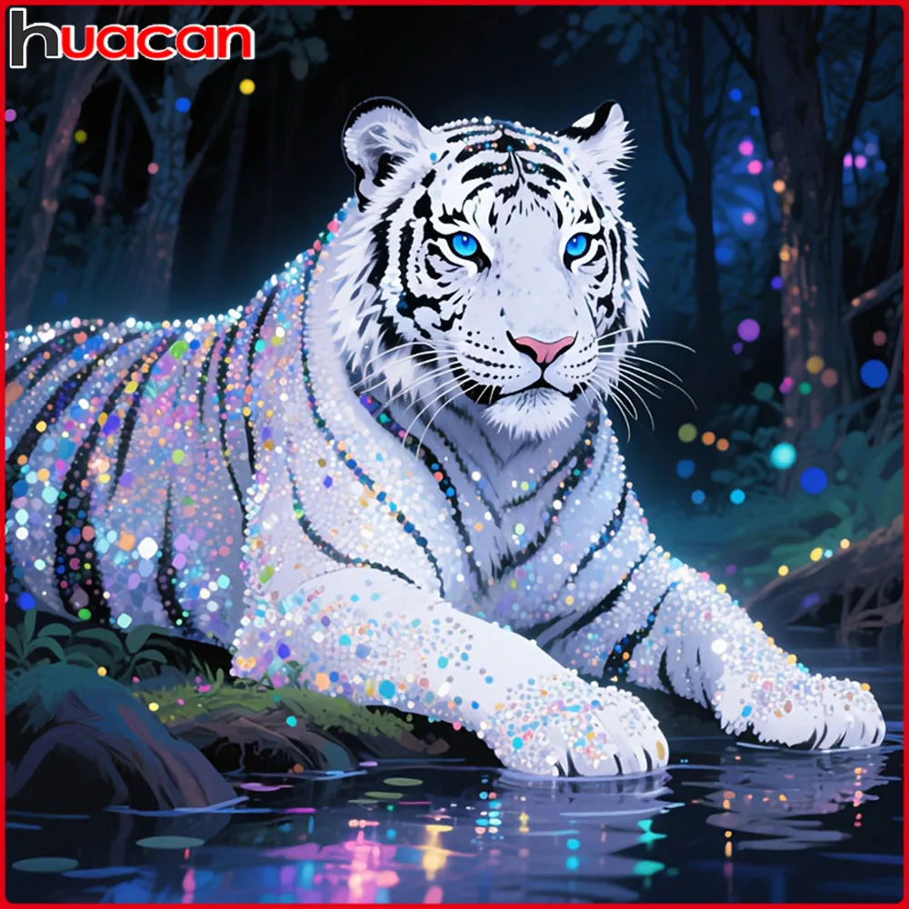 Huacan Vollquadrat Rundbohrer Diamantgemälde Tiger Fluss Diamantmosaik Tier Komplettset Dekorative Gemälde