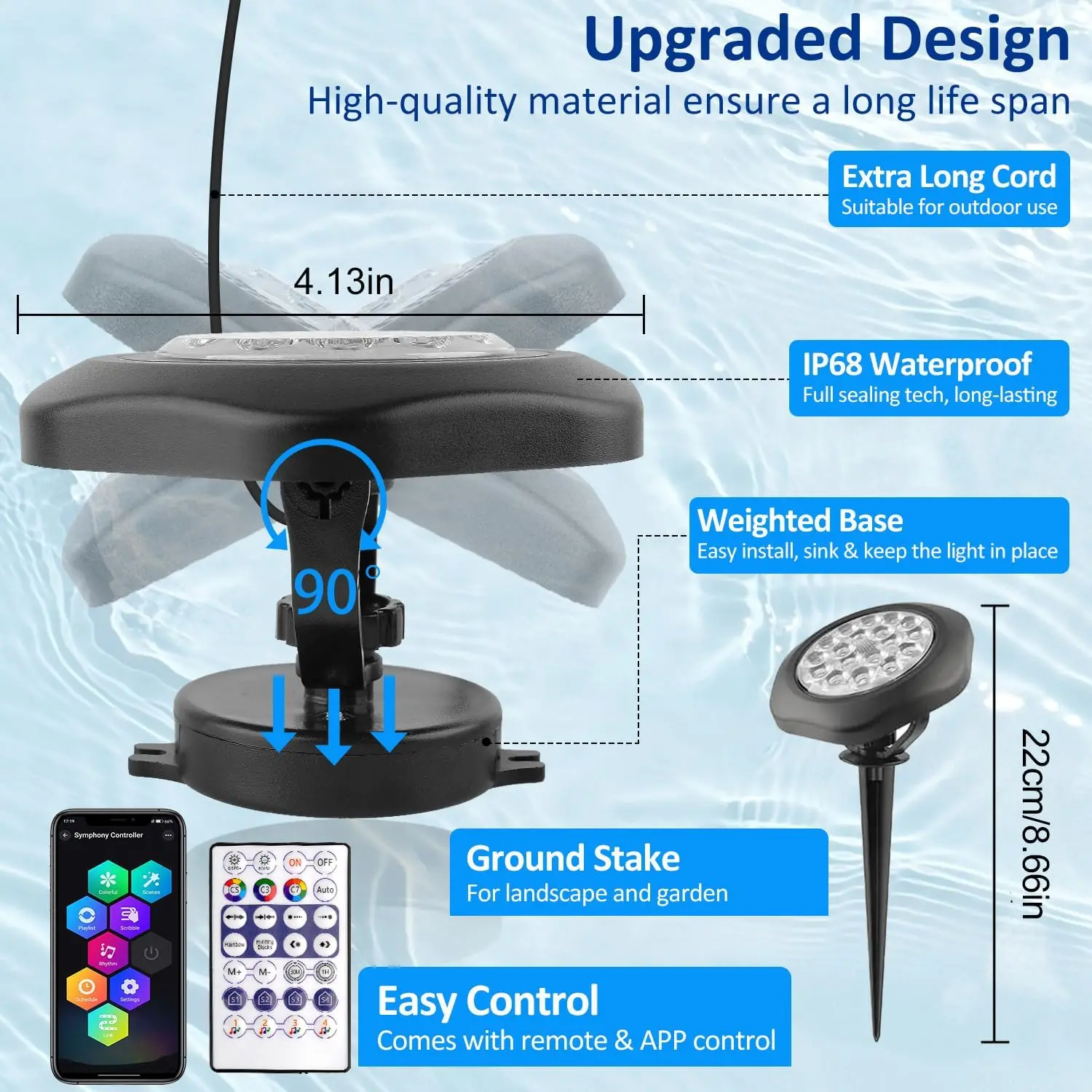 Pond Light LED RGB IP68 Waterproof Pool Underwater Lighting for Garden Aquarium Tank Lawn Fountain Lamp with Remote Control