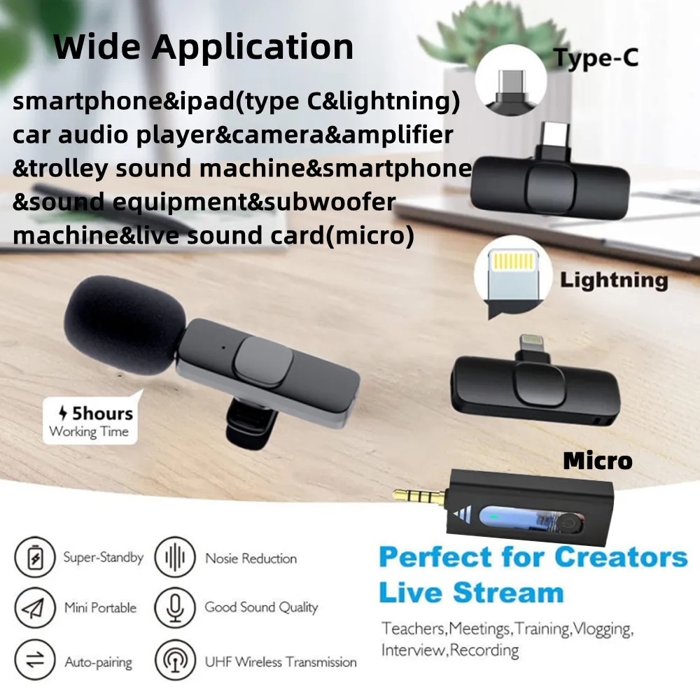 Không Dây Lavalier Microphone Âm Thanh Di Động Ghi Hình Mini Mic Cho iPhone Android Facebook Youtube Phát Sóng Trực Tiếp Chơi Game