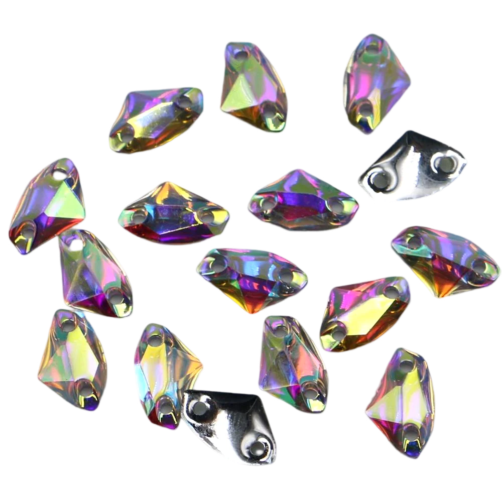 Axtförmige Harz-Strasssteine zum Aufnähen, AB-Farbe, flache Rückseite, heteromorphes Strass für Kleidung, Accessoires, Schuhe – Detail 4