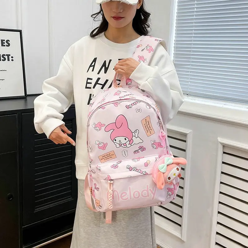 Cartoon Kuromi Girls Backpack Multi-Pocket Nylon Student School Bag Kawaii Large capacity Rucksack Travel Mochila