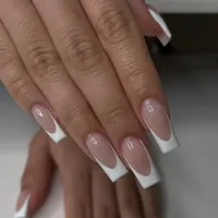 24Pcs/Set French Long Ballet Fake Nails Removable Acrylic Press on Nail Full Cover Adhesive Square Head Wearing False Nails Art