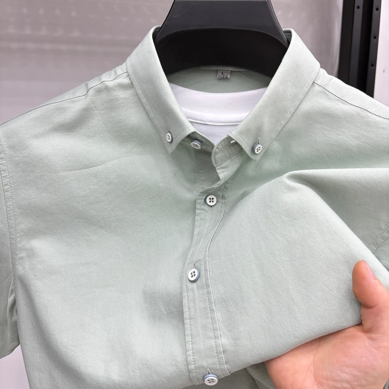 

Cotton100% Men's High Quality Summer Plain Color Shirt Business Leisure Breathable Short Sleeve Professional Men's Clothing