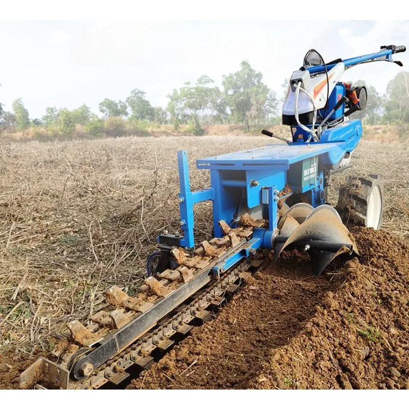 Multifunctional small hand held chain soil machine agricultural cultivated land orchard self propelled trenching machine