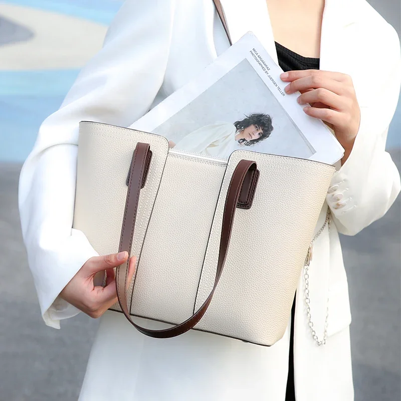 

Women's Real Cow Leather Shoulder Bag Ladies Large Capacity Versatile Commuter Handbag Female Retro Cowhide Luxury Underarm Bags