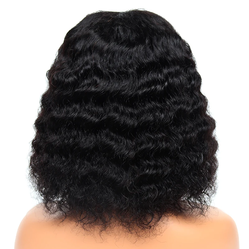 Perucas brasileiras do cabelo humano do Virgin para mulheres negras, onda profunda, Bob curto, perucas do fechamento do laço, densidade 180%, 4x4