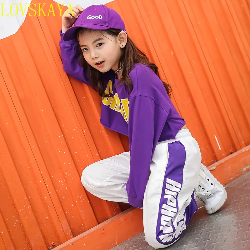 Children's Hip-hop Clothing Long Sleeved Short Top Sportswear Jogging Pants Girls Jazz Dance Performanceclothing Street Clothing
