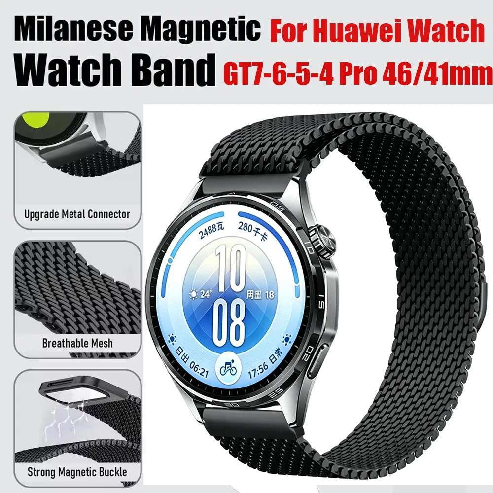 22-20-18mm Milanaise-Armband für Huawei Watch GT7-6-5-4 Pro 46mm 41mm Metall-Magnetarmband Amazfit Active Max/Bip 6-5/Balance 3