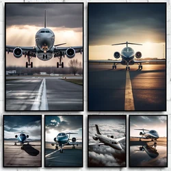 Airplane Yellow Aircrafts Landscape Poster Plane Takes Off Sunset Wall Ar Print Sunrise Office Bedroom Wall Art Home Decor