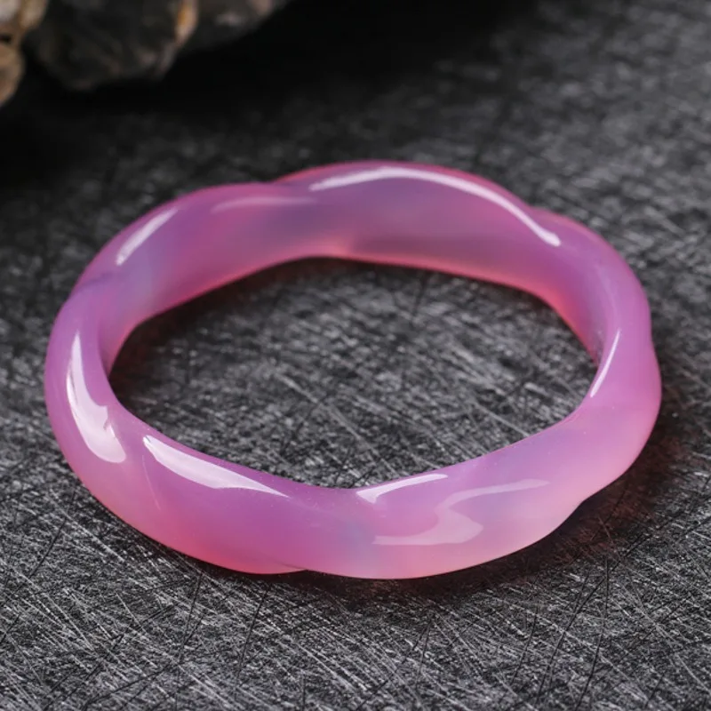 Natural Powder Pink Chalcedony Hand-carved Fried Dough Twist Bracelet Fashion Boutique Jewelry Female Agate Beauty Bracelet Gift