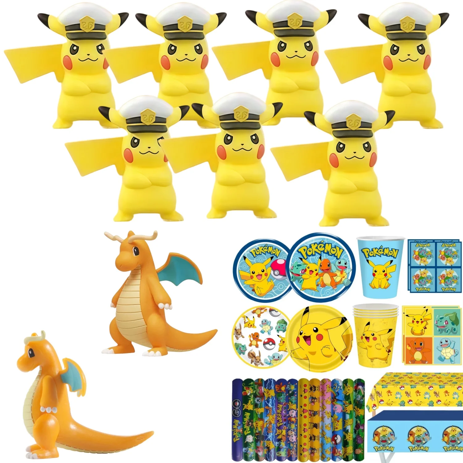 Decoração de festa pokémon pikachu, talheres descartáveis, chapéus de festa, toalha de mesa, copo, prato, saco de presente, chá de bebê, lembranças de festa pokémon