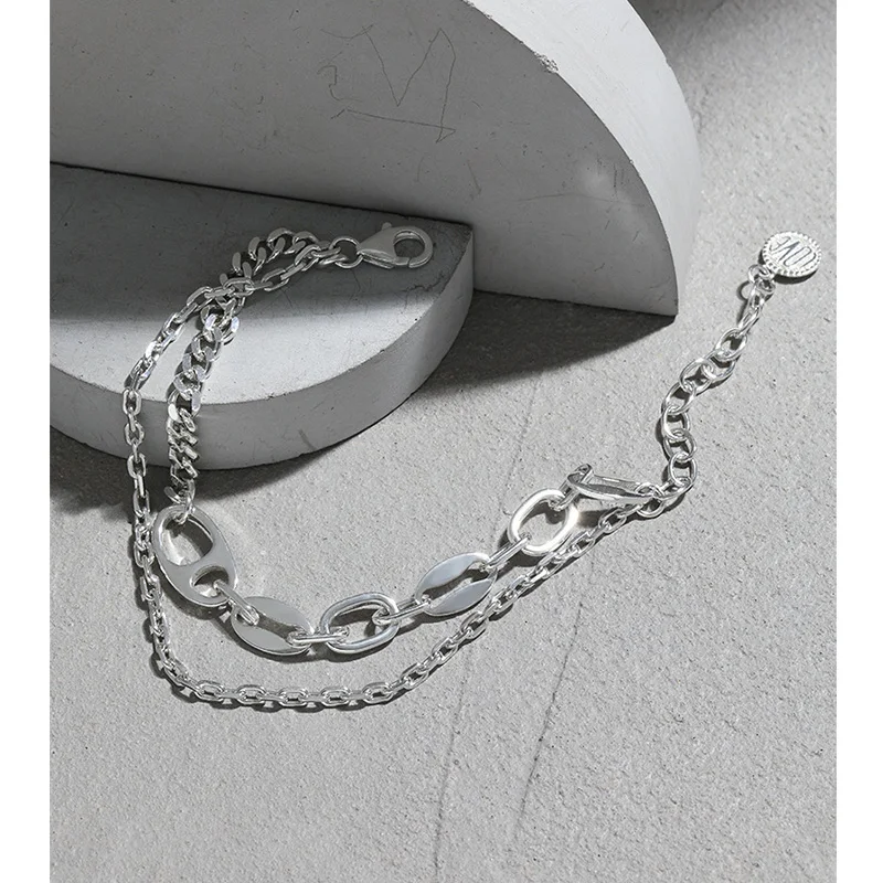 Fashion personality 925 Sterling Silver multi-layer bracelet double Layer For men Or women bracelet hot sale