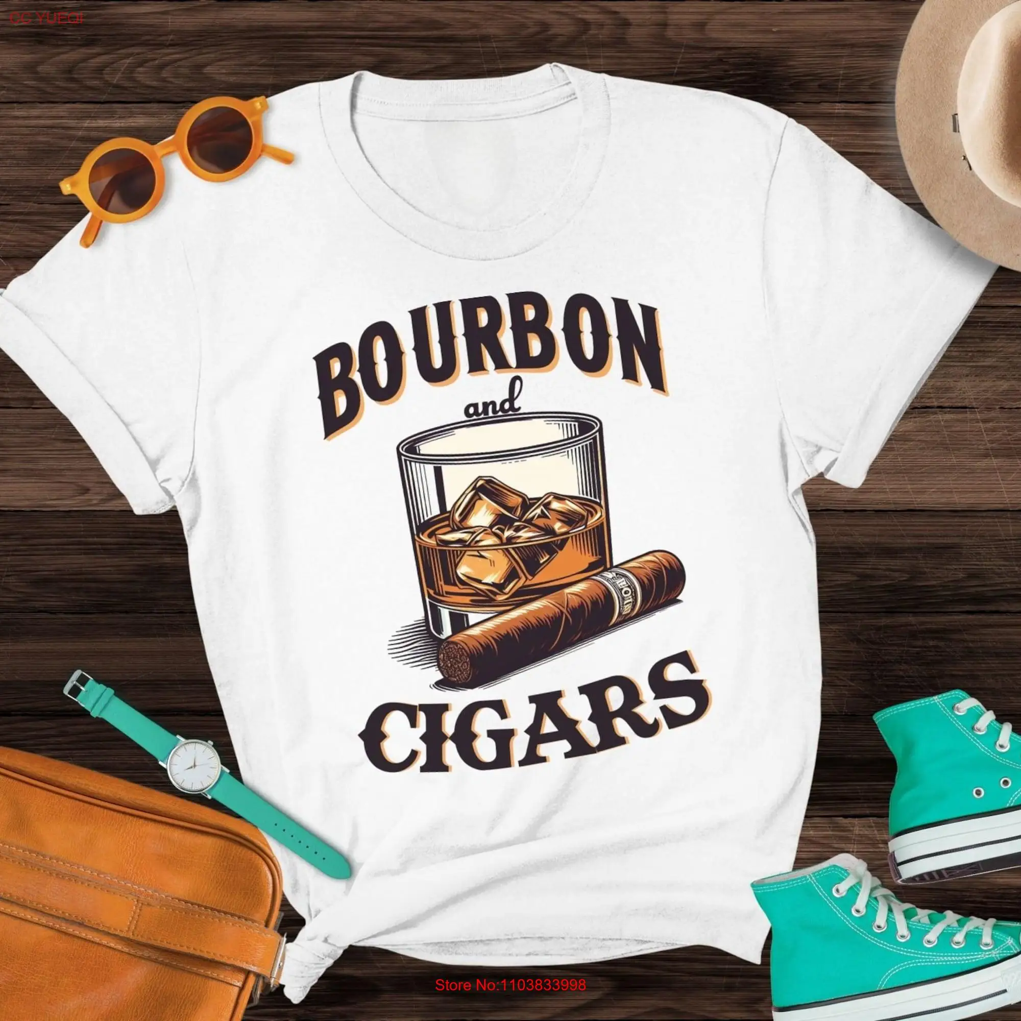 Bourbon And Cigars Whiskey Bar Drinking T Shirt Lover Party Drinker Crewneck long or short sleeves