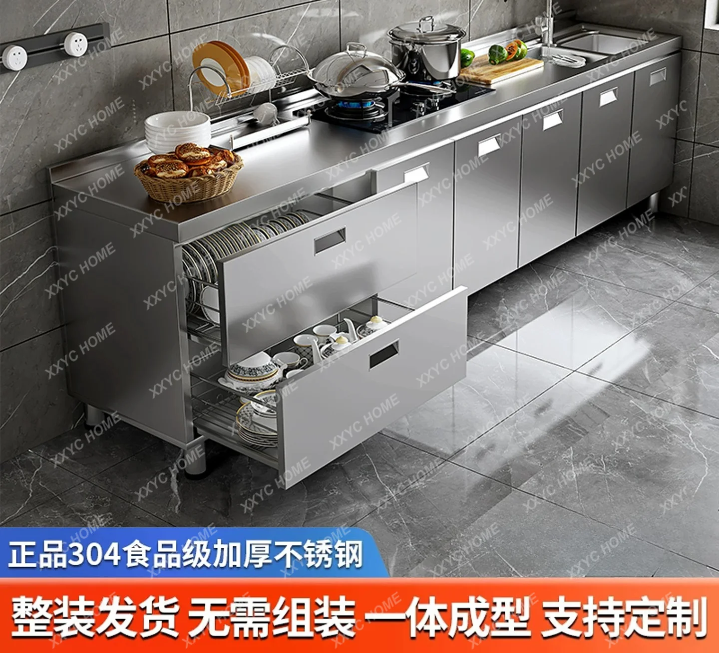 CX Stainless steel cabinet overall thickened kitchen side cabinet household storage small apartment simple integrated cabinet