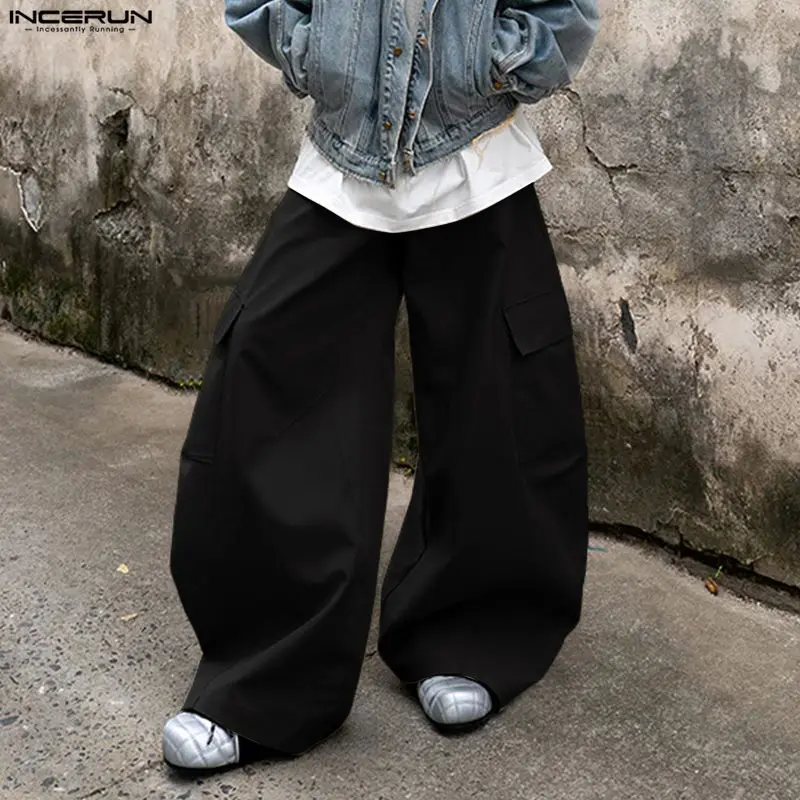 

INCERUN Men Wide Leg Pants Button Joggers Loose Casual Trousers Men Streetwear Korean Style Fashion Leisure Male Pants S-5XL