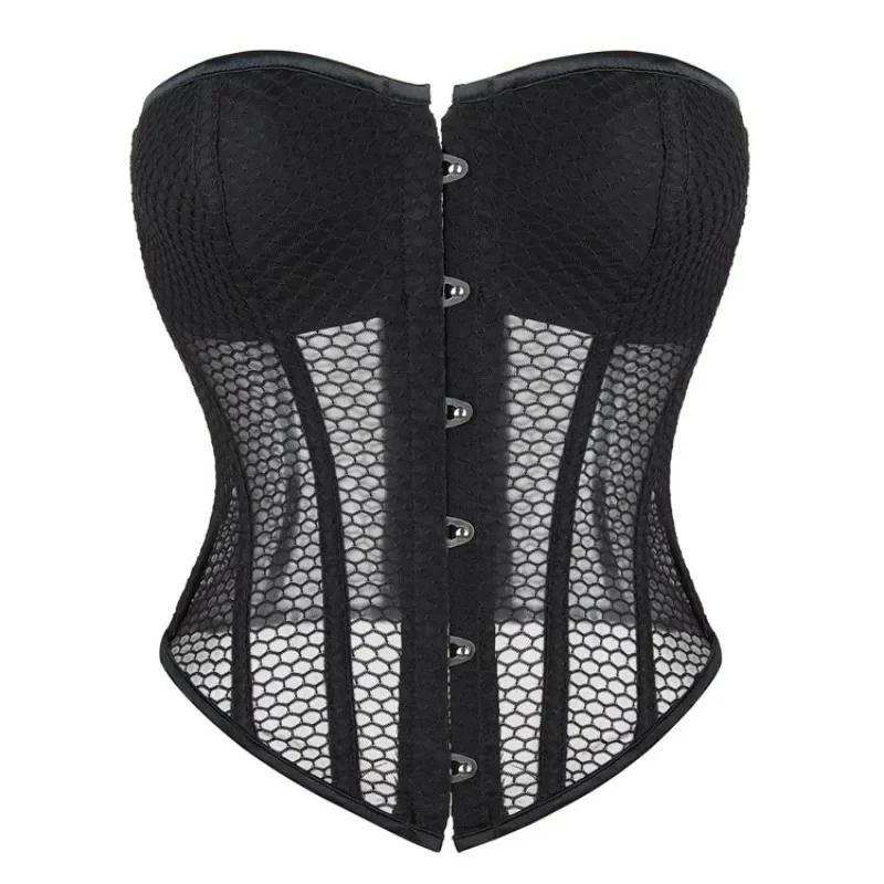 Women Corset Tops Vintage Sexy Mesh Hollow Out Push Up Cup Overbust Bustier Waist Cincher Shapewear Gothic Sexy Korset