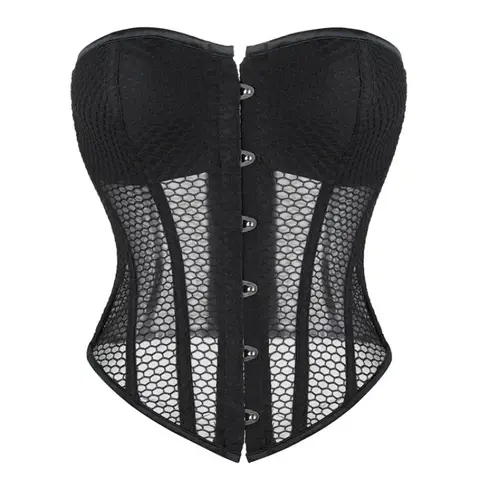 Women Corset Tops Vintage Sexy Mesh Hollow Out Push Up Cup Overbust Bustier Waist Cincher Shapewear Gothic Sexy Korset