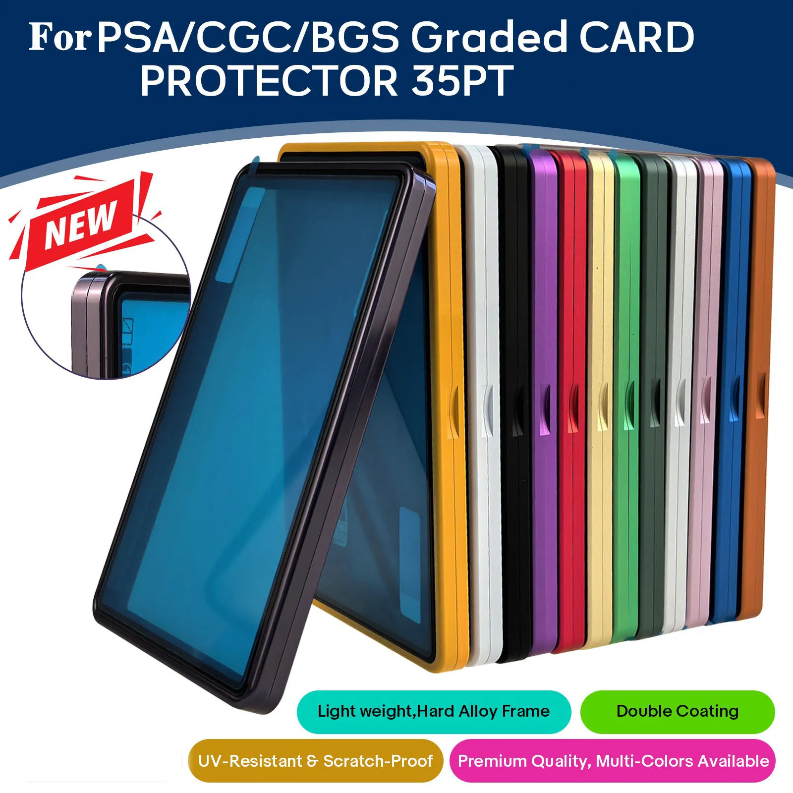 Aluminum Magnetic For PSA 35PT  Case, Shock Resistant Stackable with Magnet Buckle Clear Window for Sports Game Trading Cards
