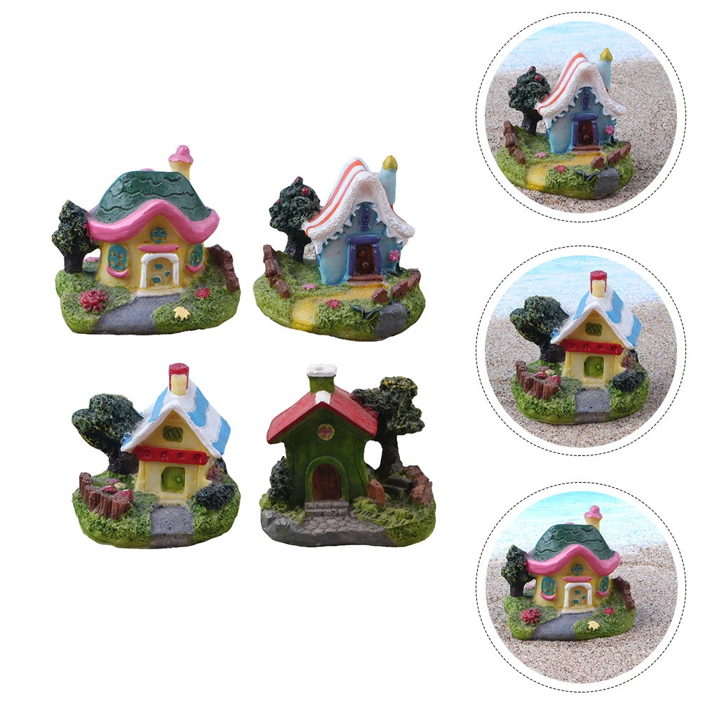 

4pcs Synthetic Resin Villa House Model Fish Tank L scape Aquarium Accessory Decorative nament Non Fading Durable Easy Clean Pet