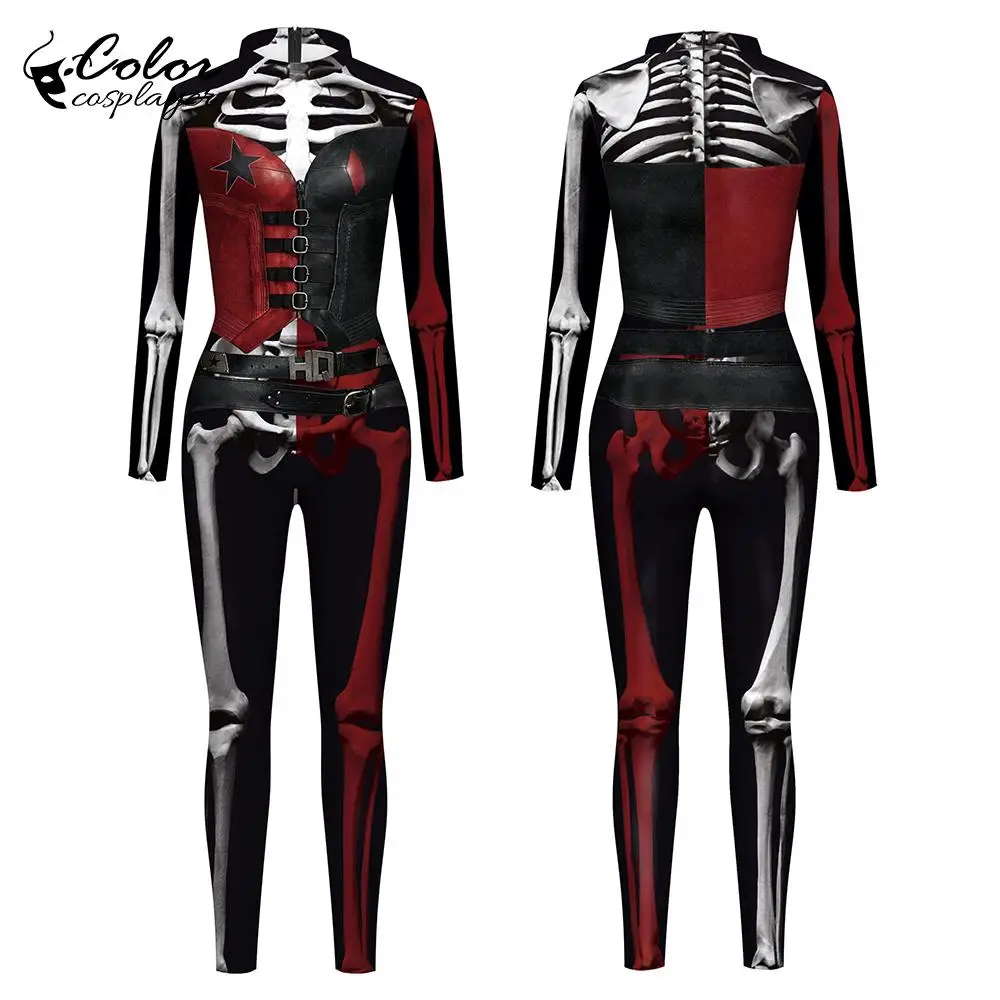 Color Cosplayer Clown Jumpsuit Hero Cosplay Costume Halloween Dress Suit Carnival Party Leggings Long Sleeve Bodysuit Jumpsuit