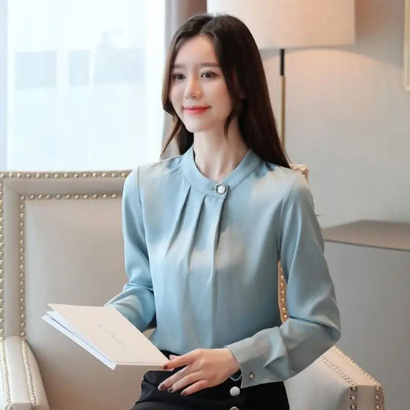 Elegant O-Neck Button Spliced Loose Folds Blouse Women's Clothing 2024 autumn New Casual Pullovers Solid Color Office Lady Shirt