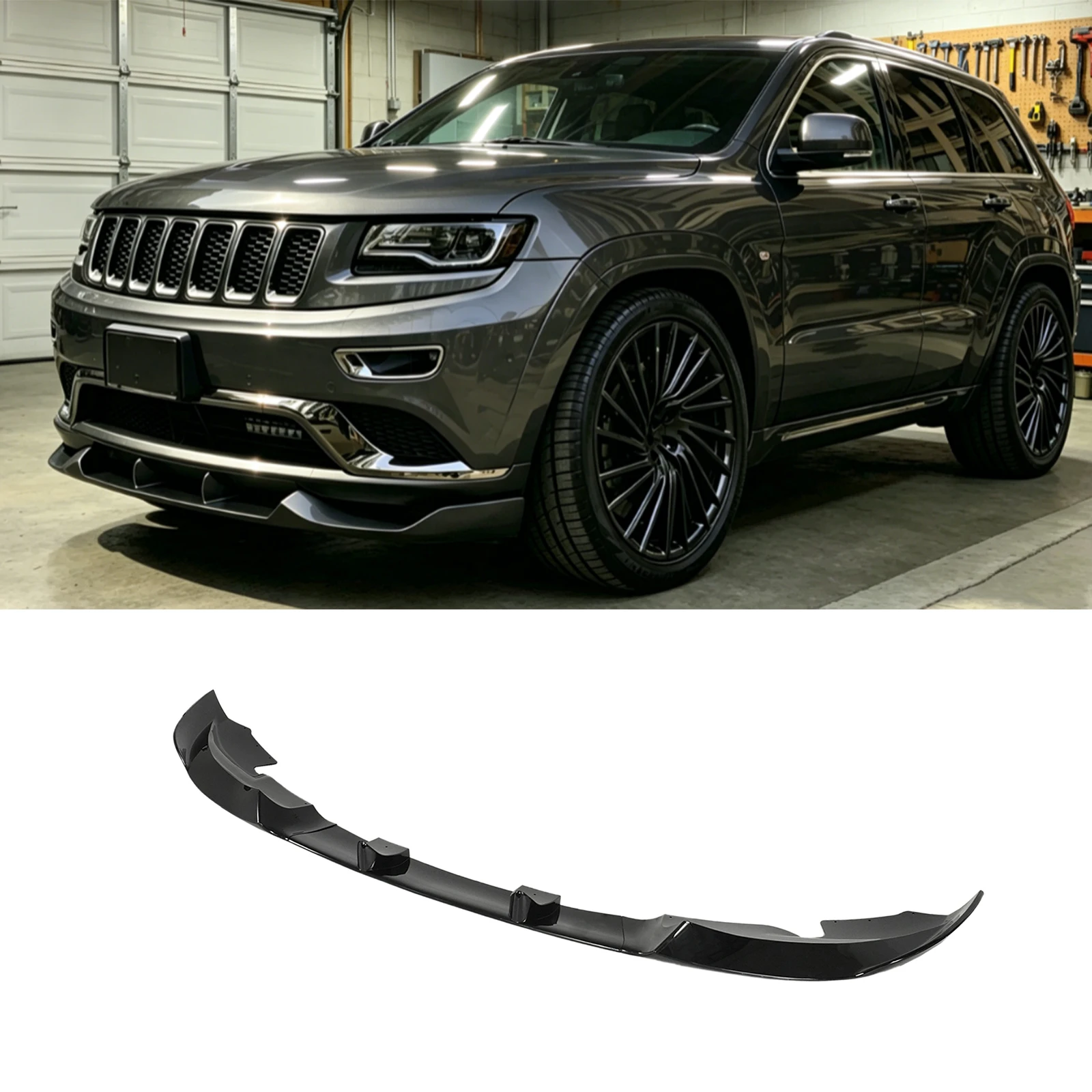 For Jeep Grand Cherokee Summit/High Altitude 2014-2016 Front Bumper Lip Spoiler Car Accessories Glossy Black/Carbon Fiber Style
