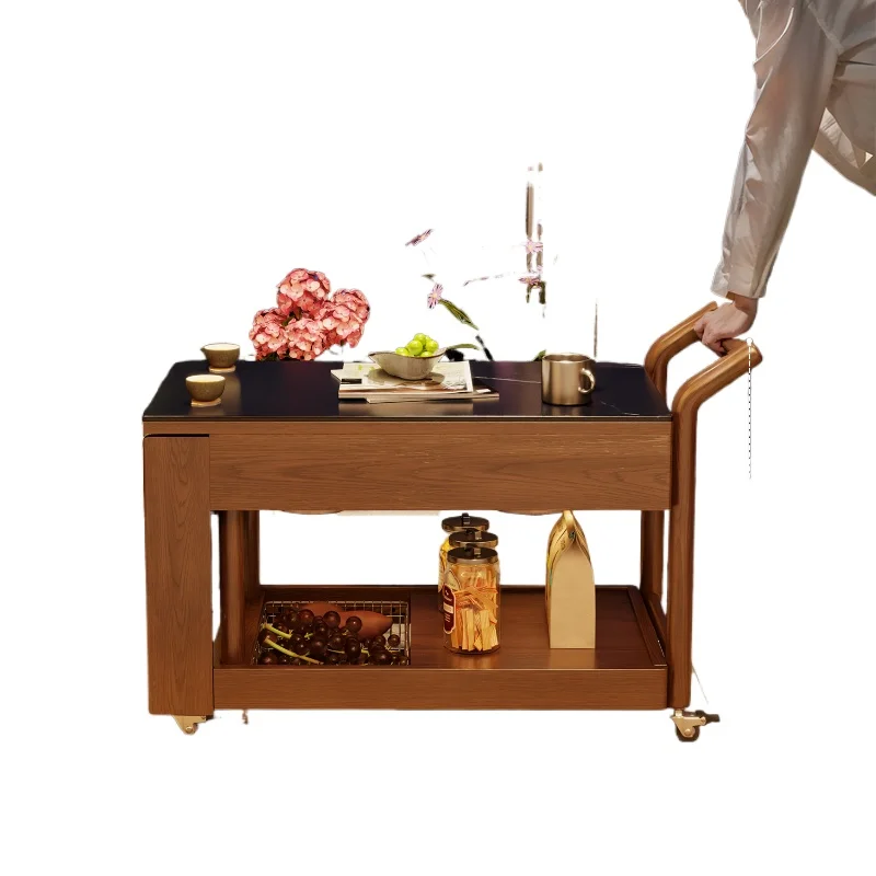 

Solid wood movable stove, tea table, living room balcony, retractable rock slab edge, a few small apartments
