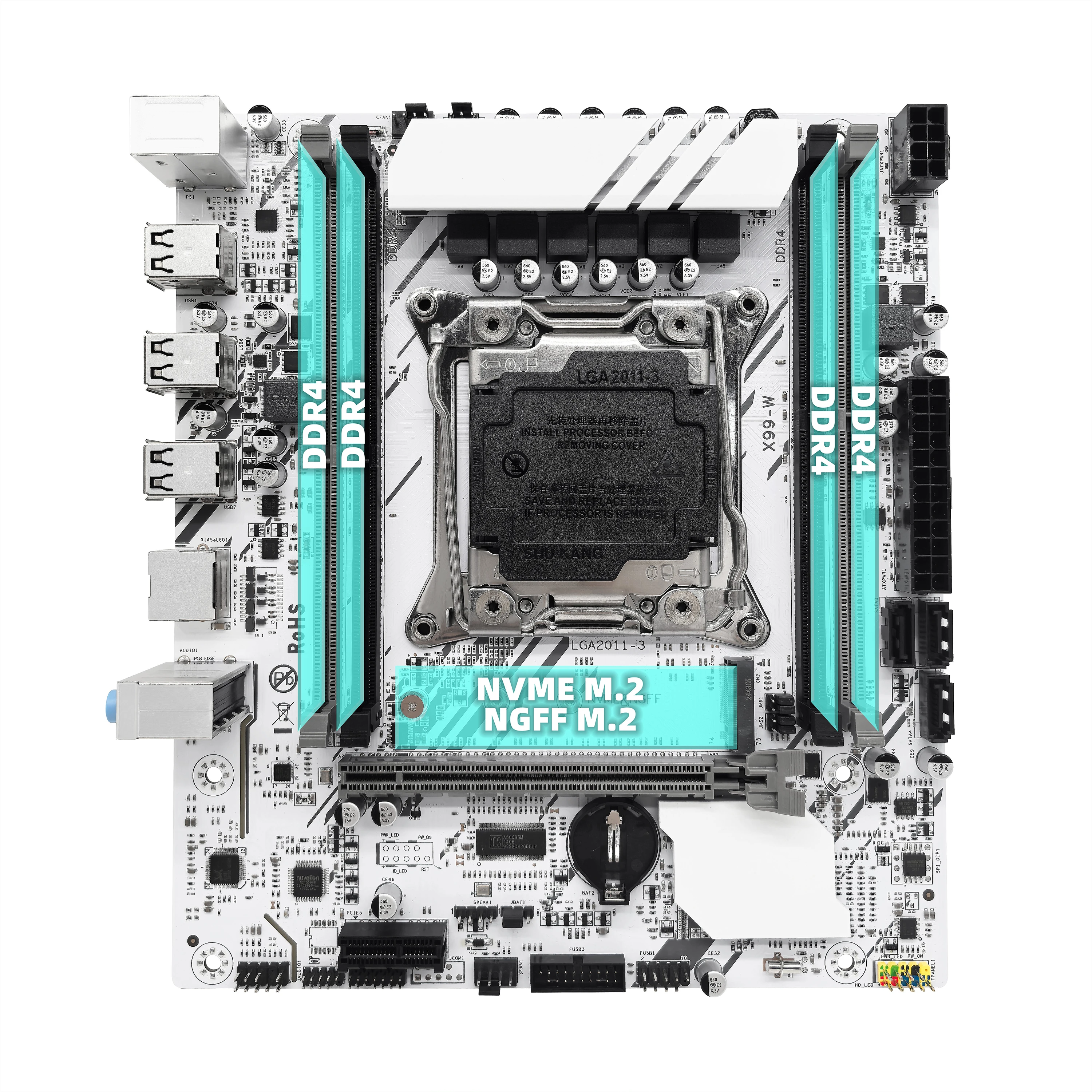 ZSUS X99-White Motherboard Set Kit With Intel LGA2011-3 Xeon E5 2630 V4 CPU DDR4 16GB (1*16GB) 2133MHZ RAM Memory NVME M.2 SATA