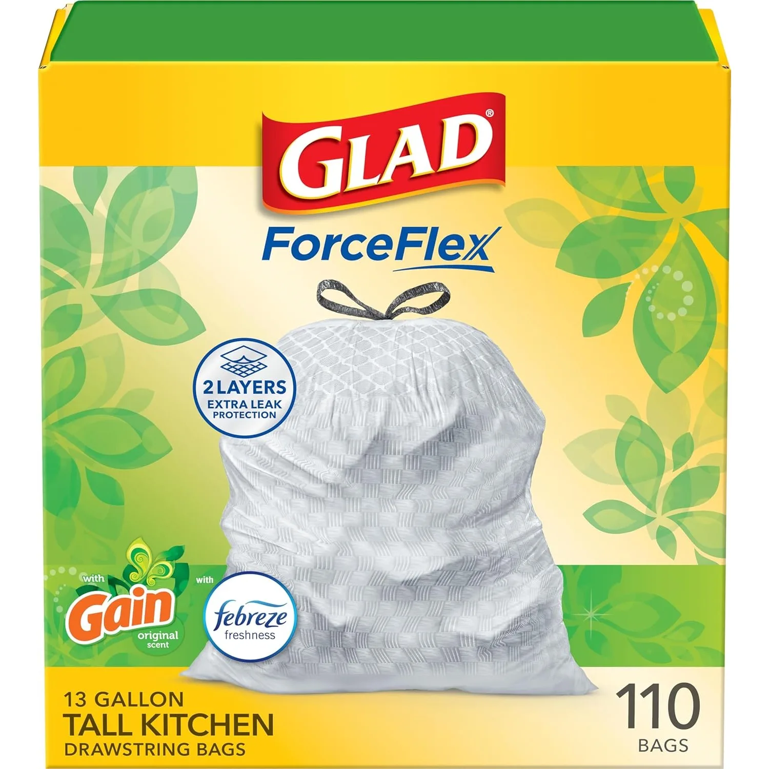 

13 Gal Tall Kitchen Trash Bags, ForceFlex with Gain Scent, 110 Count