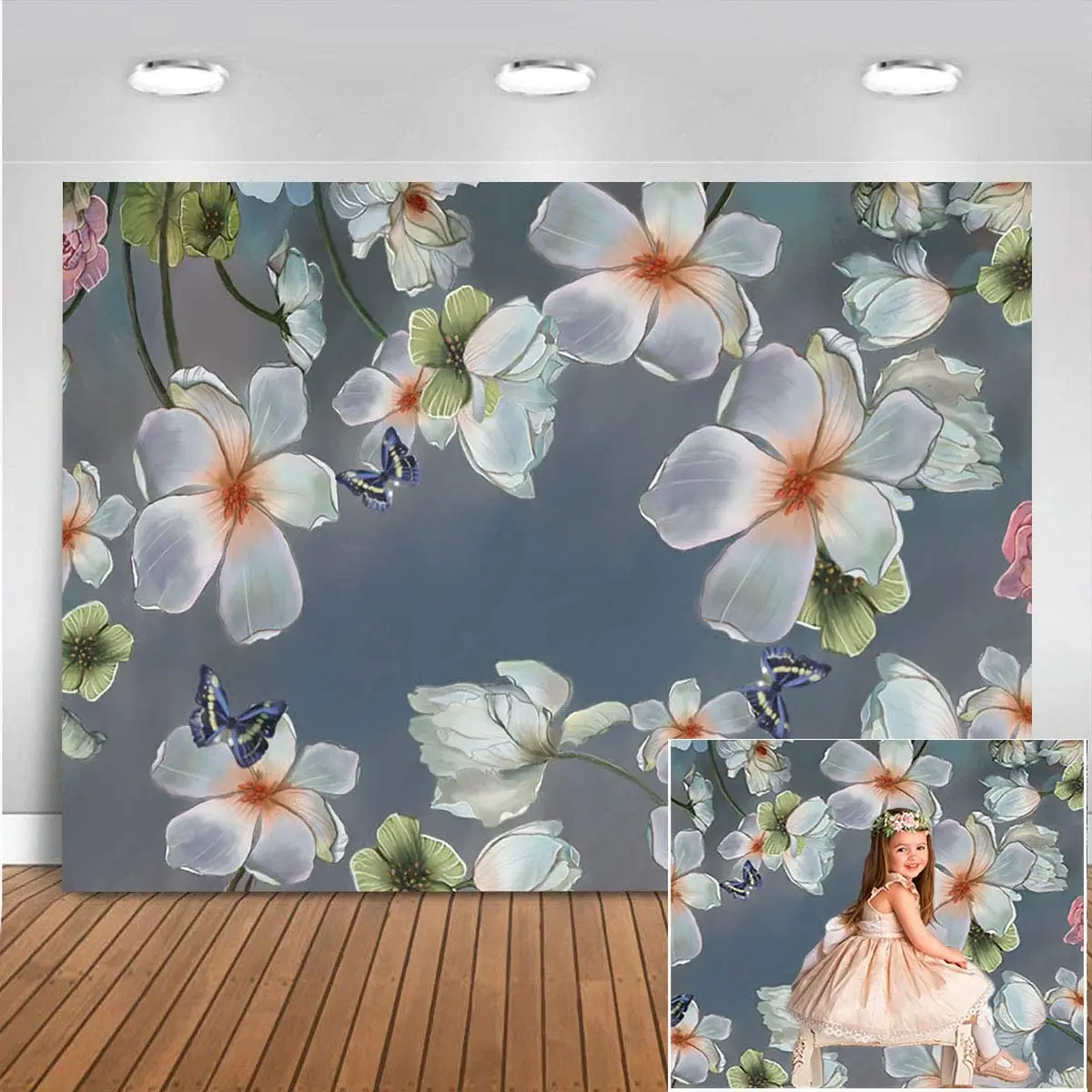 

Painting Texture Floral Painting Wall Art White Flower Butterfly Artworks Picture on Canvas Wall Ready To Hang for Living Room