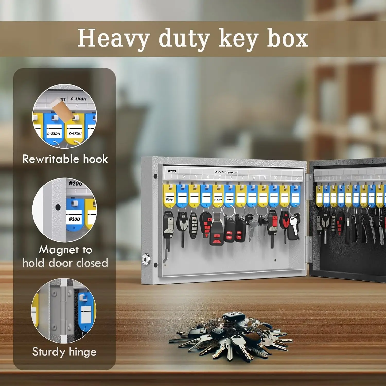 Key Safe Box Wall Mount (24 ปุ่ม), สมาร์ทตู้คีย์แท็ก, บลูทูธ/OTP/APP/รหัสคงที่ปลดล็อค, Security Storage Key Holder