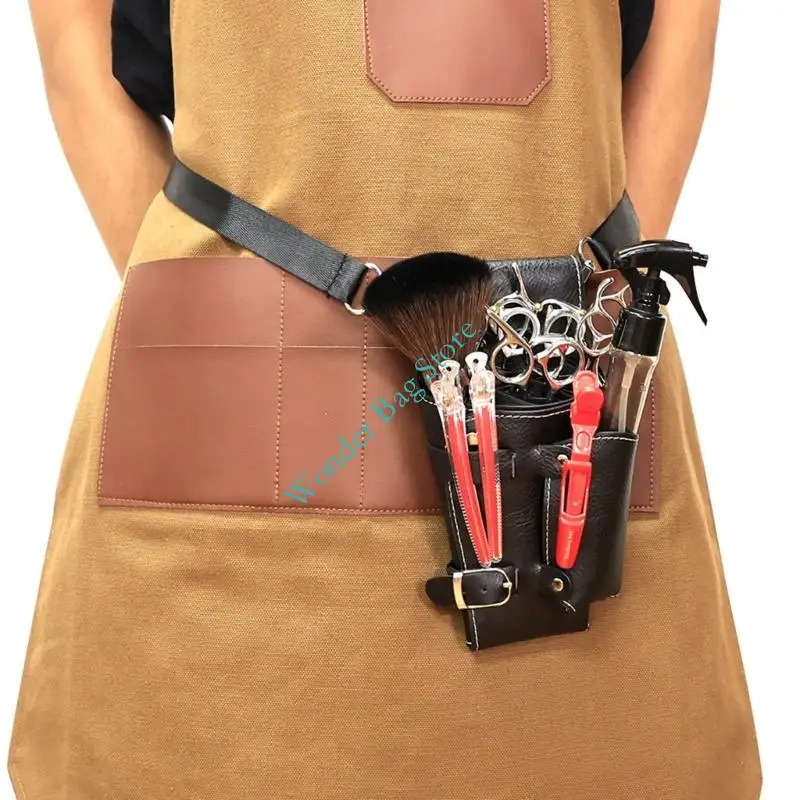 H3CB Lightweight Hairdressing Tool Bag Multi Compartment Design Secure Elastic Strap Practical PU Hair Scissors