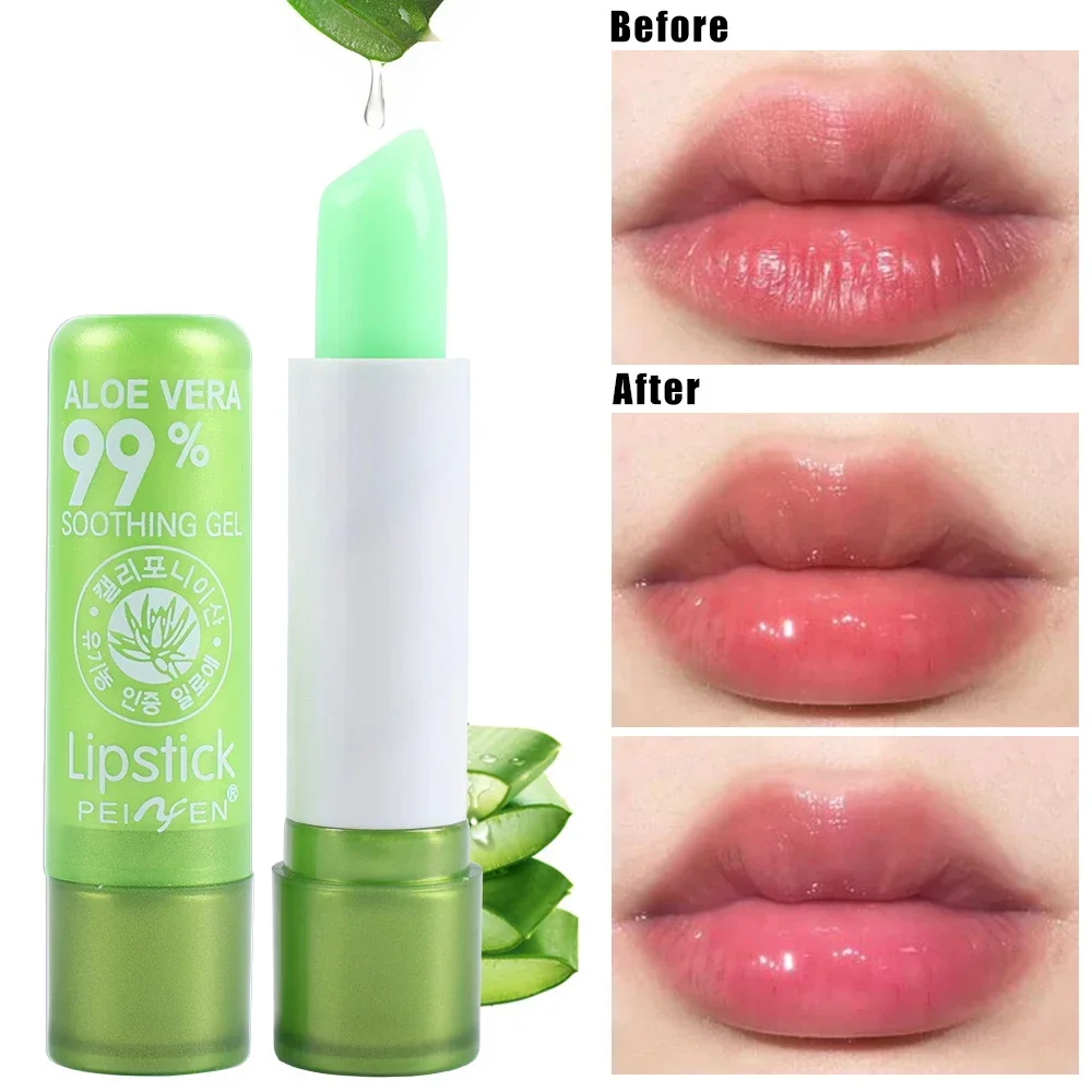 Moisturizing Aloe Vera Lip Balm Waterproof Lasting Temperature Color Changinge Lipsticks Nourishing Lips Care Makeup Cosmetics