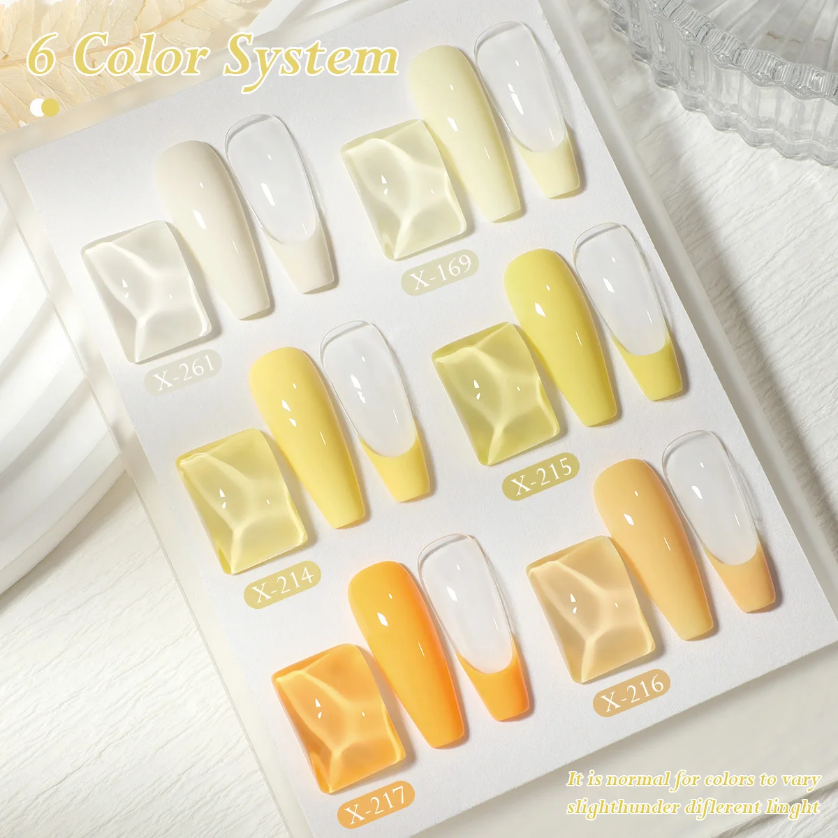 ชุดทำเล็บเจลยูวีแอลอีดี XEIJAYI ขวดเล็กสีขาว โทนสีเหลือง 6 ชิ้น/ชุด--ชุดทำเล็บเจลสำหรับแช่ตัว ออกแบบลายเล็บ ของขวัญสำหรับผู้หญิง