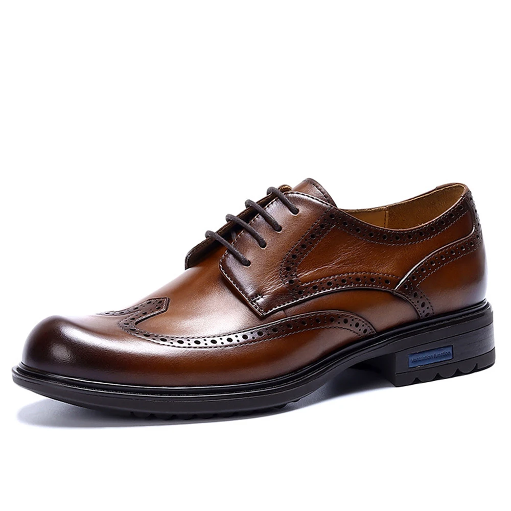 Men's Genuine Leather Business Soft Sole British Style Brogue Carved Men's Shoes Thick Sole Functional Soft Cowhide Formal Shoes