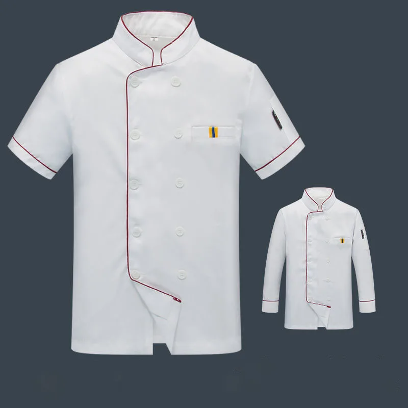 White Men Kitchen Chef Restaurant Uniform Shirt Bakery Breathable Double Breasted White Chef Dress women Chef Jackets apron 2022