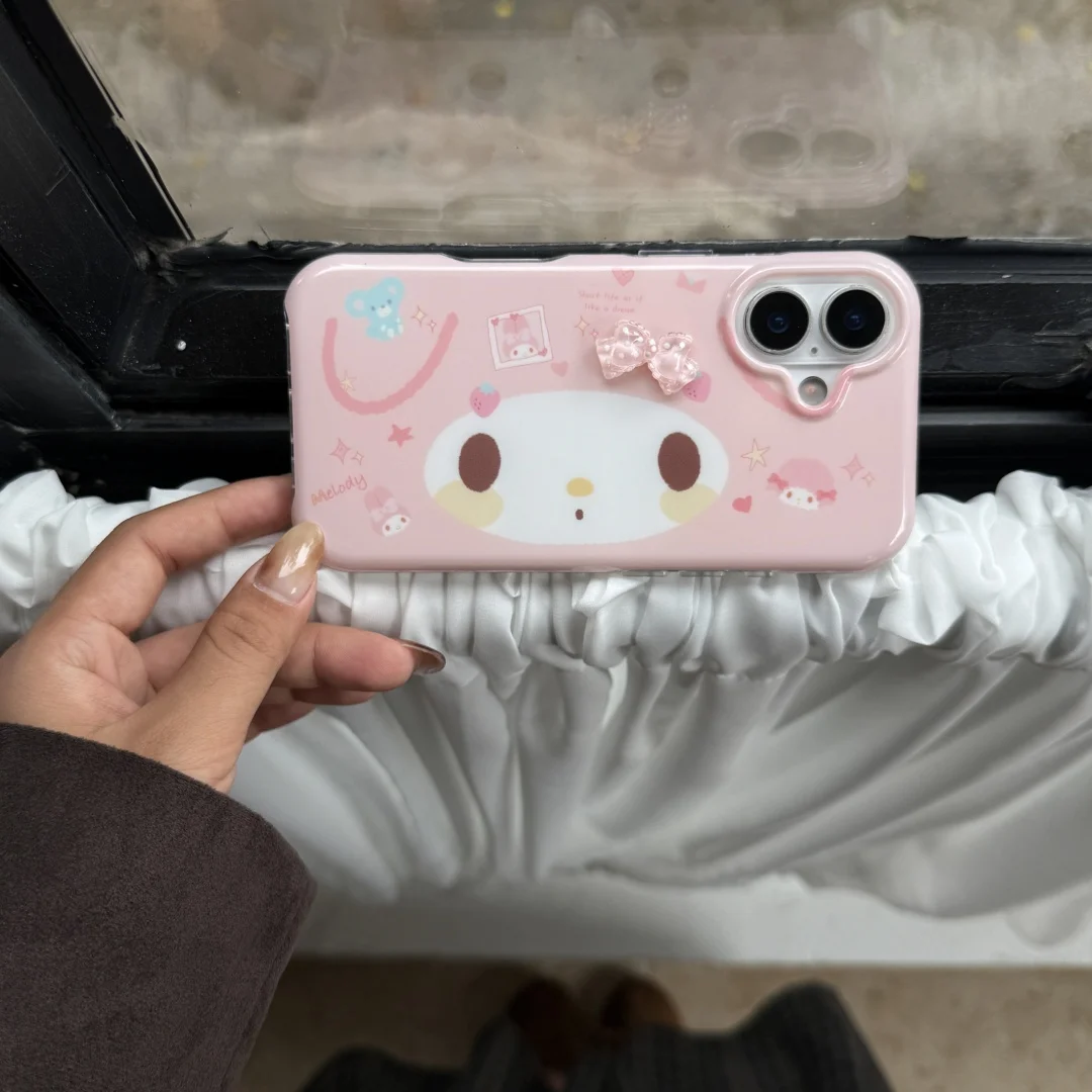 

Korean Cute My Melody kawaii Phone Case For iPhone 17 Pro Max 15 14 13 Pro Max 16 Plus Lovely Pink Rabbit Back Cover