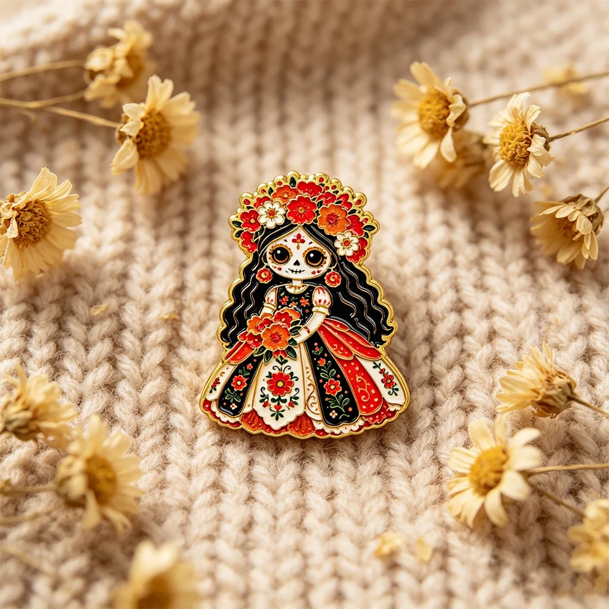 5 Stück/Set, Emaille-Anstecknadel mit Totenkopf-Motiv, Vintage-Braut-Brosche, mexikanische Anstecknadel, Abzeichen, Accessoires, modischer Schmuck, Geschenkidee. – Detail 7
