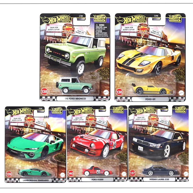 Hot Wheels originales 1/64 Sacle Boulevard Premium coche Ford Bronco Gt Nissan Lamborghini Temerario juguetes para niños modelo de aleación sedán
