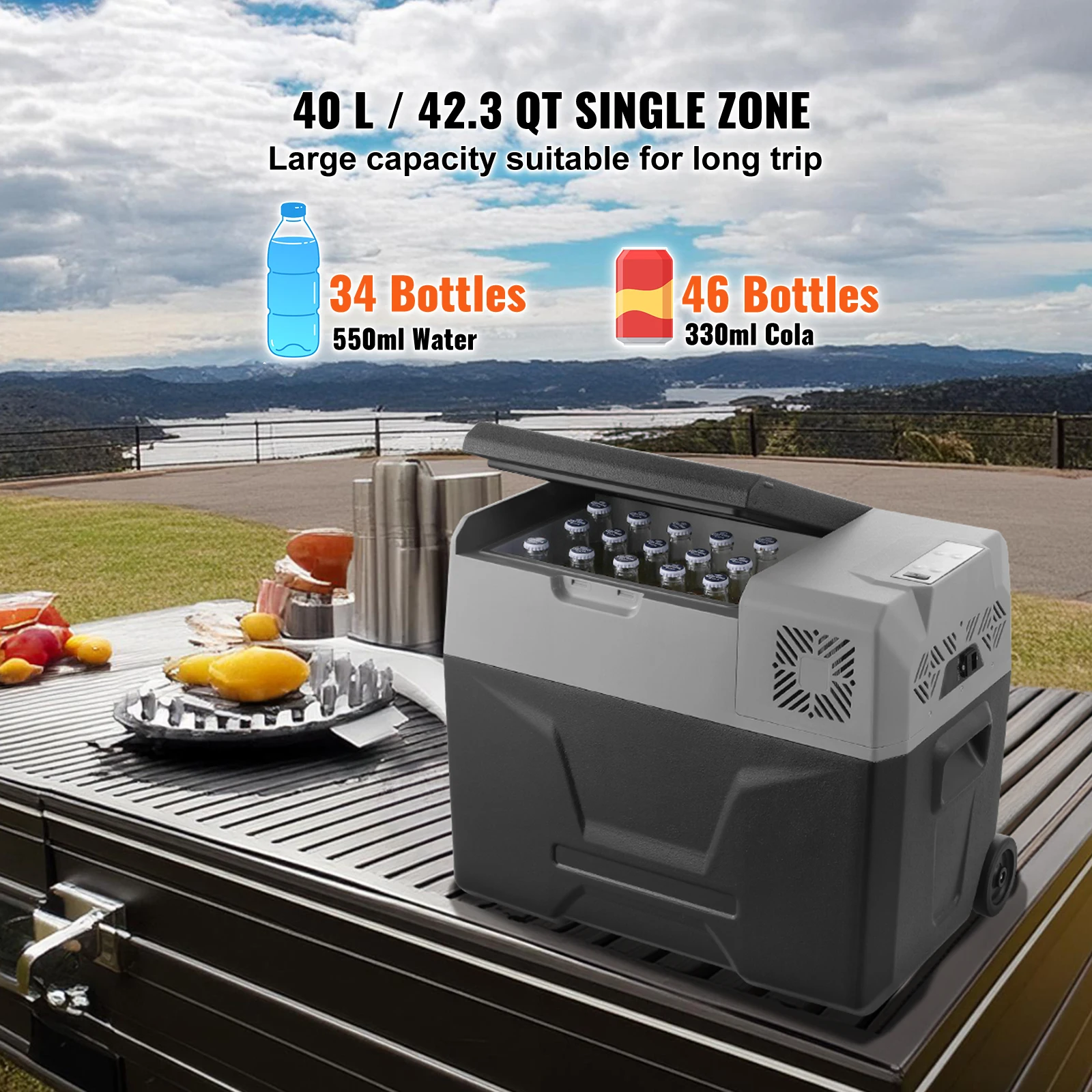 SucceBuy Frigorifero per auto Frigorifero per auto da 12 Volt Congelatore portatile a zona singola e maniglia -4 ℉ -68 ℉   12/24 V CC e dispositivo di raffreddamento
