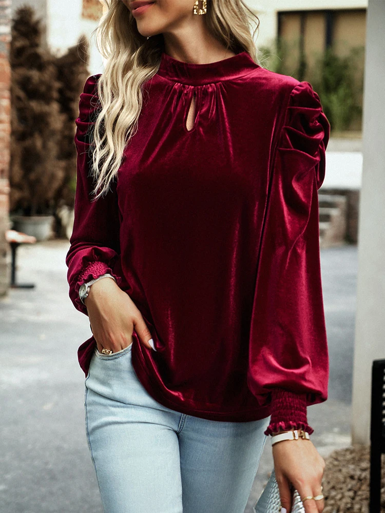 Winter Women\'s Long Sleeve Casual Style Polyester Material 2023 New Fashion Round Neck Pullover with Bubble Sleeve Pullover