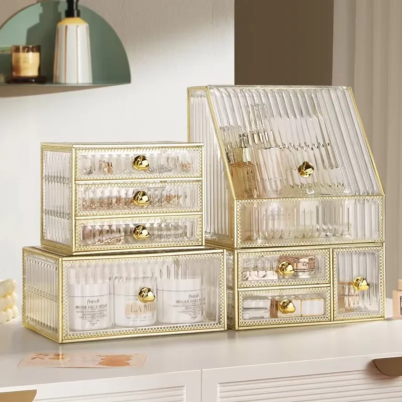 New desktop stackable transparent multi-layer cosmetic storage box drawer pet plastic storage box set