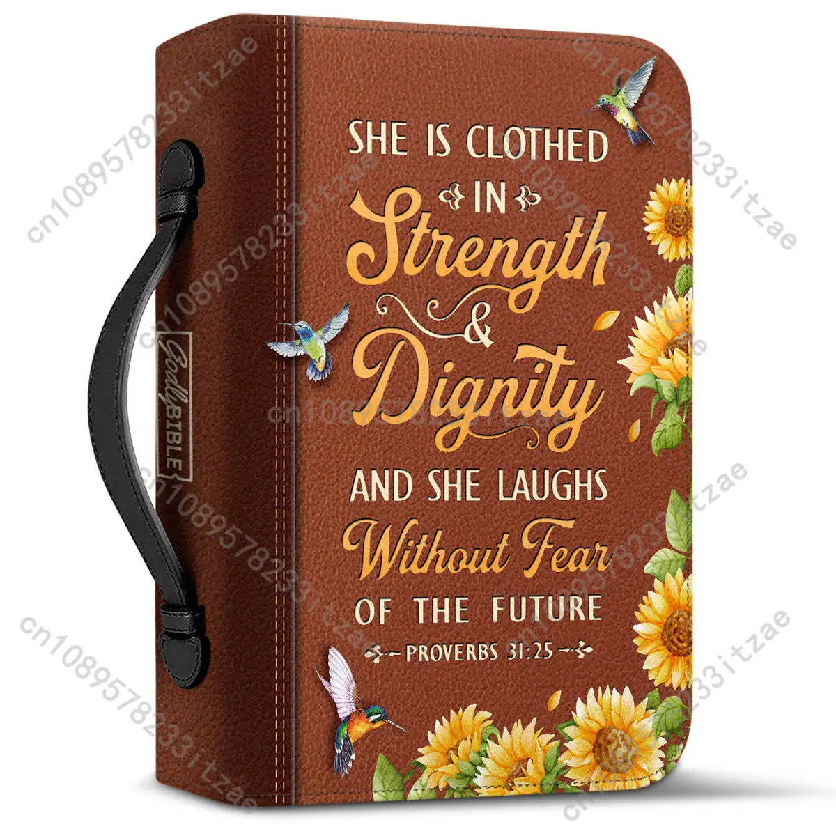 Bible Verse Hummingbird and Sunflower Print Personalized Bible Bag for Women PU Leather High Quality Holy Study Book Boxes Gifts