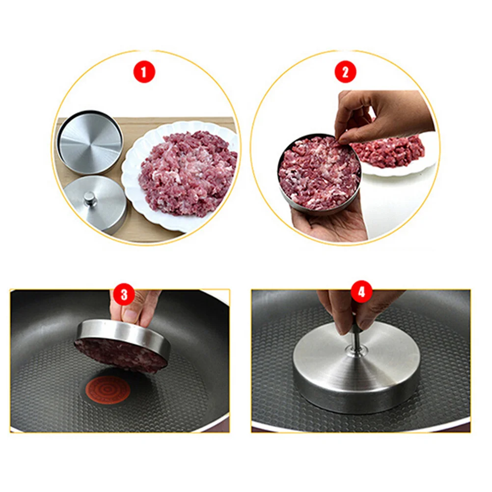 

Stainless Steel 9.5Cm Round Burger Press Meat Shaper Non-Stick Kitchen Tool For Beef Patty Rice Ball