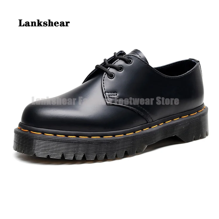 Black Leather Platform Shoes Women's Boots Fall Low Top Single Shoes Women's Mary Jane Leather Shoes Single Casual Lace-Up Shoes