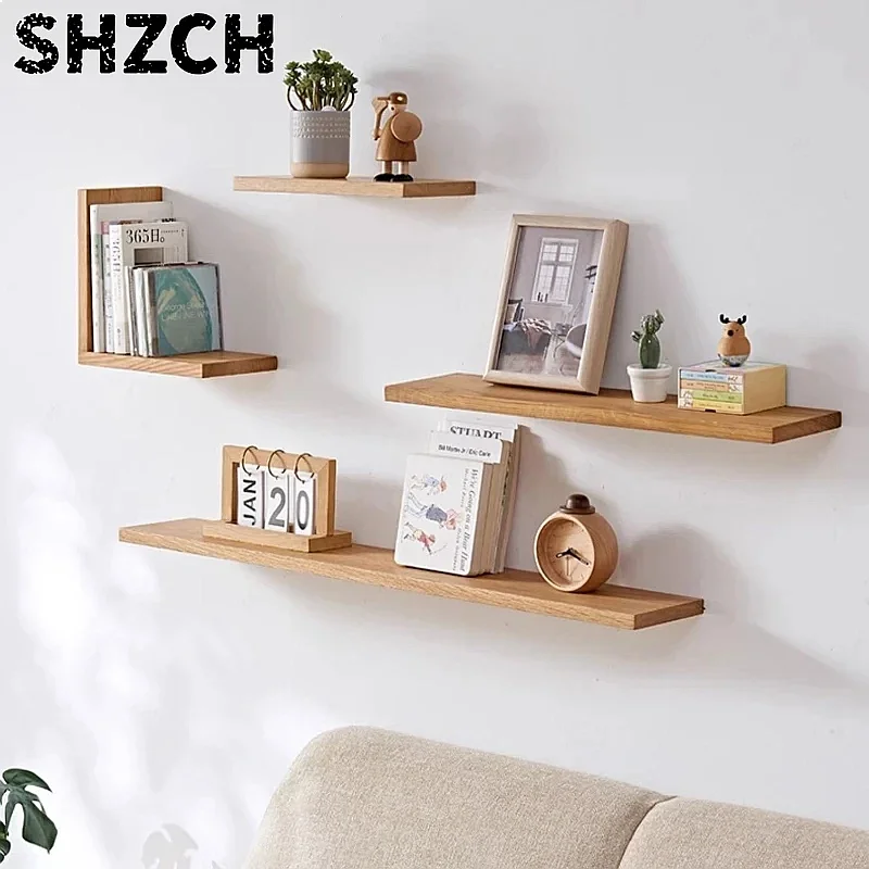 Natural Oak Wall-Mounted Shelf Bracket Storage Rack Freely Assembled Wooden Shelves