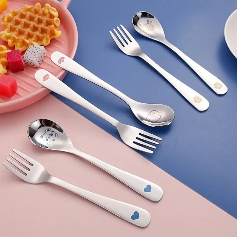 95ae Child Spoon & Fork с Case Kids Forming Spoon Eat Training Kitchen Gadget
