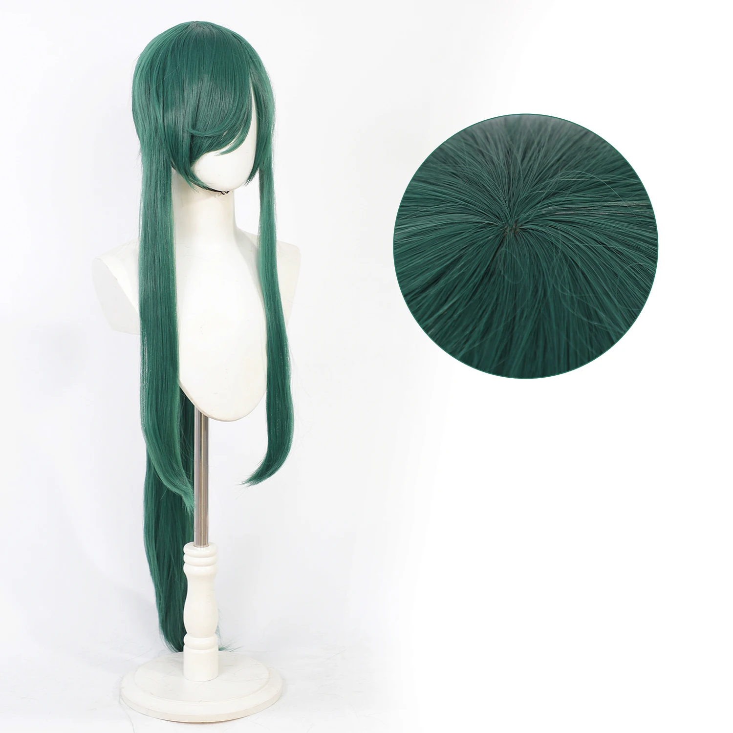 100cm Dark Green Long Ponytail Touken Ranbu Nikkou Aoe Cosplay Wig Heat Resistant Synthetic Hair for Anime Halloween Costume - view 2
