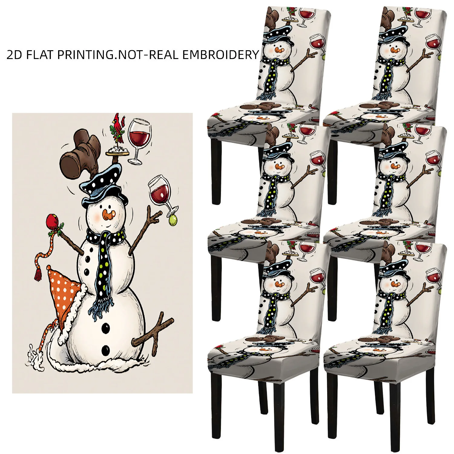 2/4/6 PCS Funky Snowman Print Elastic Dining Chair Covers, Playful 2D Flat Printed Christmas Holiday Decoration Chair Covers